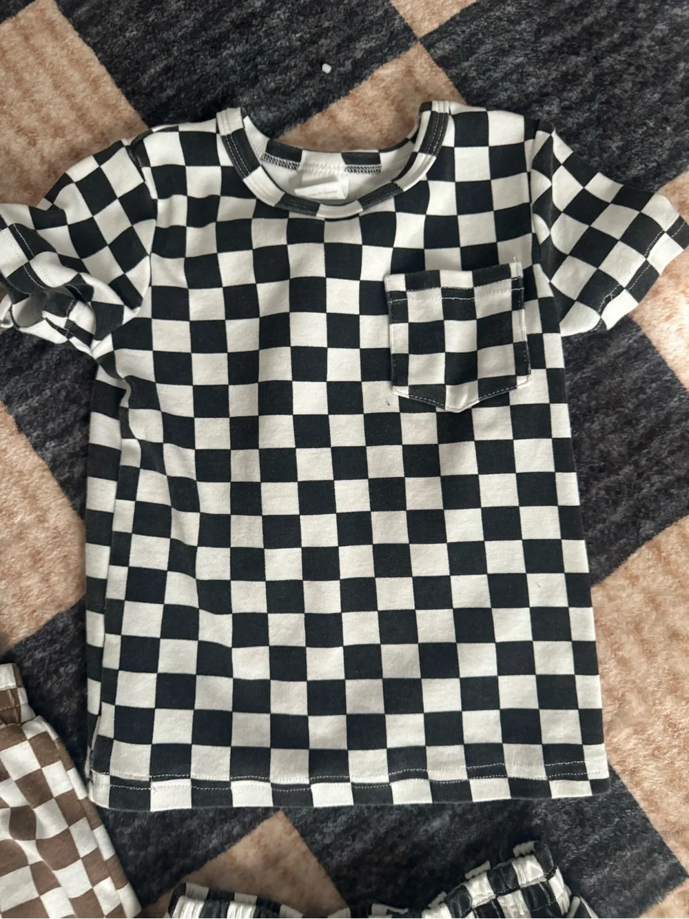 Little One Shop Black Checkered Short Set